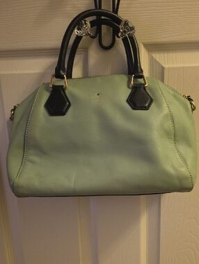 kate spade Mint Green Leather Satchel with Black Handles and Gold Hardware